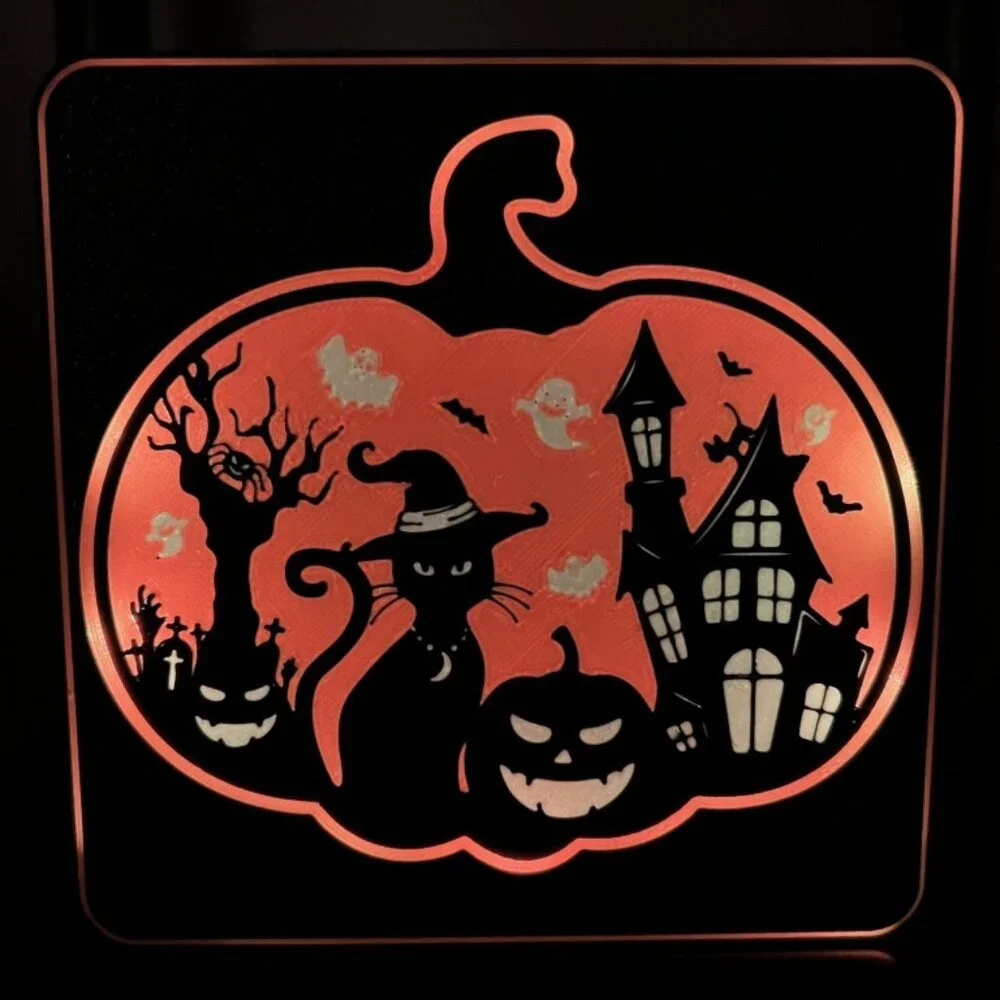 Halloween LED Pumpkin Light Box Remote Color Changing Cat Haunted House Decor